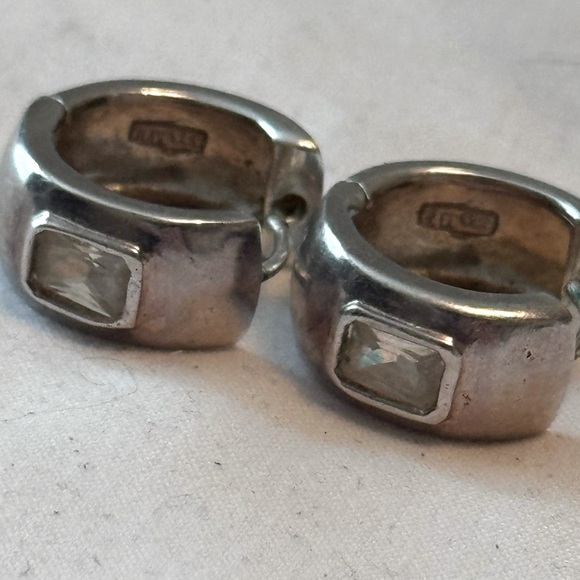 ✨ Stylish Vintage Sterling Silver and Pave Crystal Huggie Earrings - Picture 10 of 15